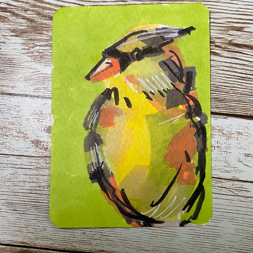 ACEO ORIGINAL ART TRADING CARDS 2.5 x 3.5” MINI ATCs 5PC ROYAL BIRDS COLLECTION - Picture 8 of 13